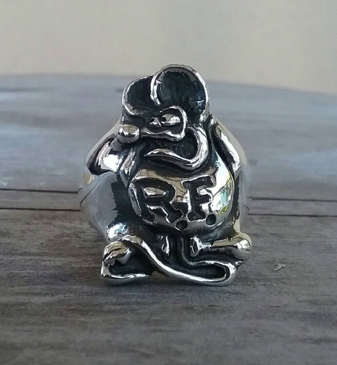 Rat fink ring,sterling silver, vintage chunky ring.