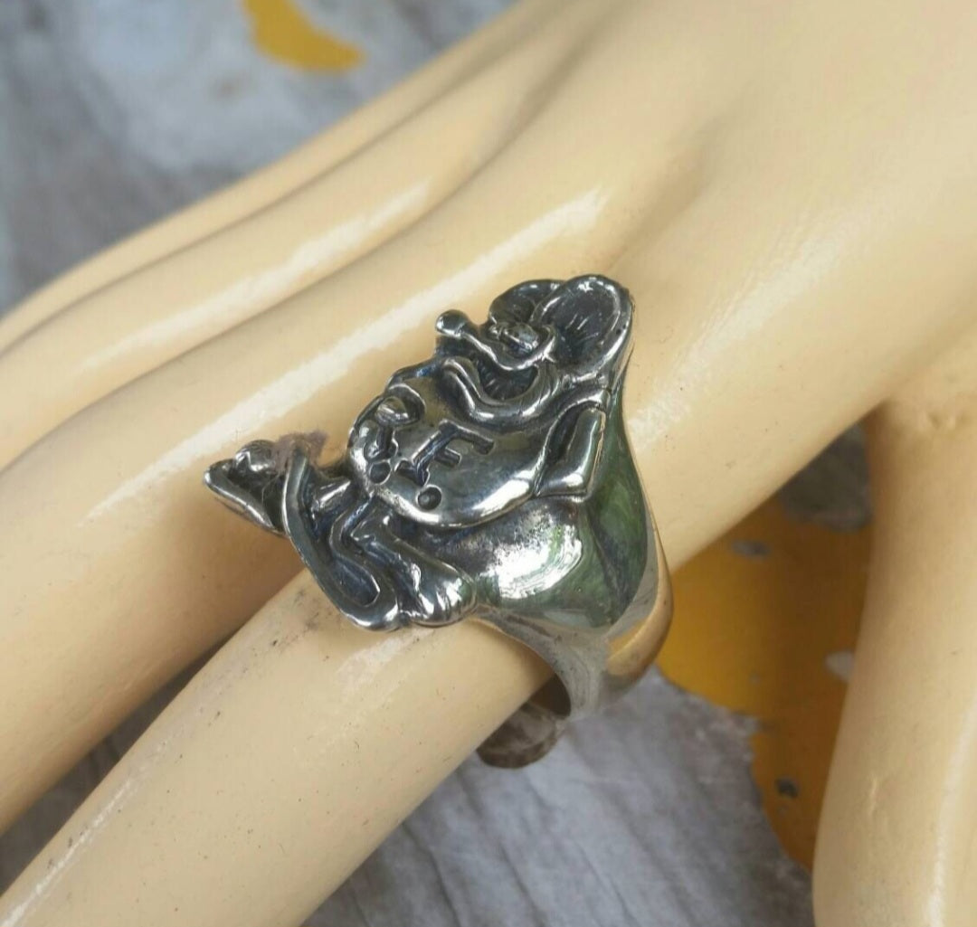 Rat fink ring,sterling silver, vintage chunky ring.