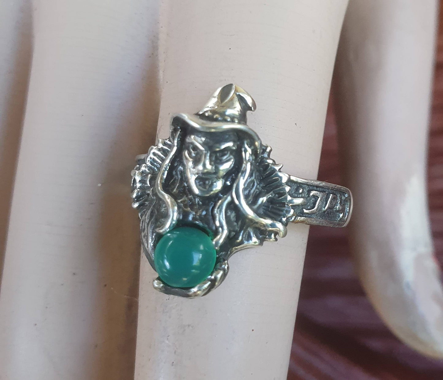 witch ring,sterling silver,green onyx,goddess,occult,magic,fantasy mythical steampunk gothic punk ring