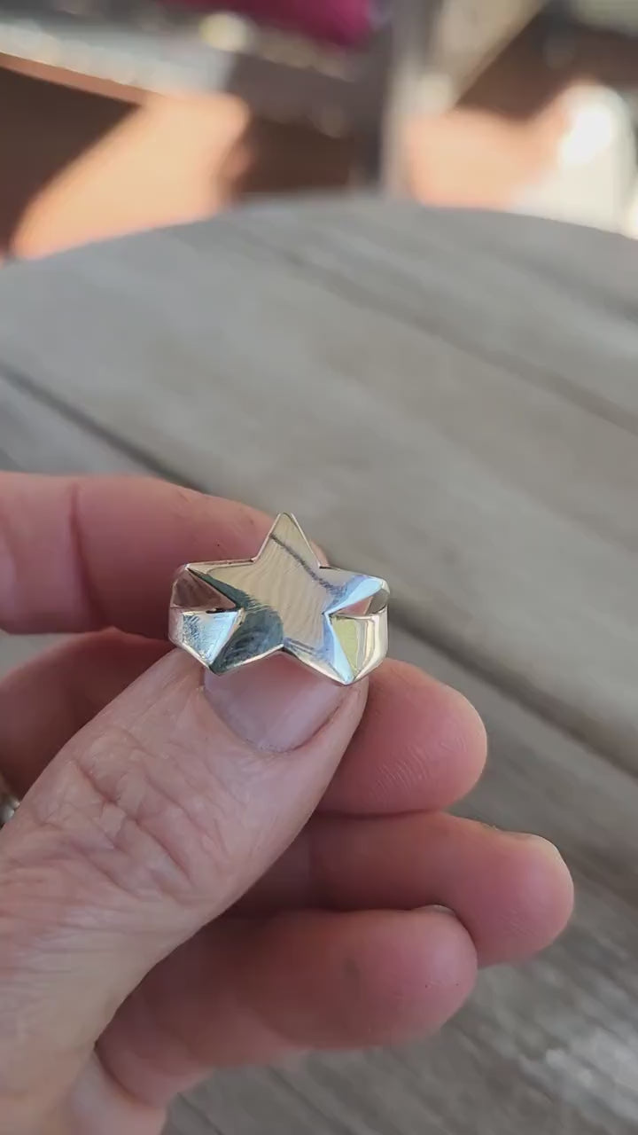 star ring,Sterling silver,solid flat star,astrology,small.5 pointed star,goddess,boho,chunky,new age,