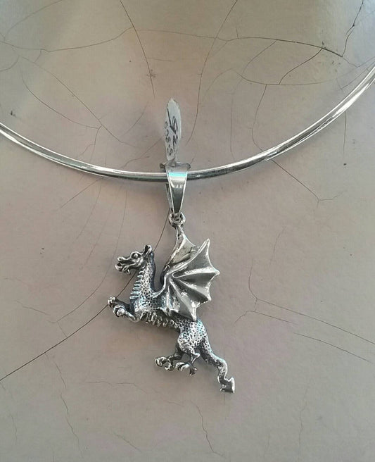 Dragon pendant,mythical, sterling silver,new age,medieval,fantasy