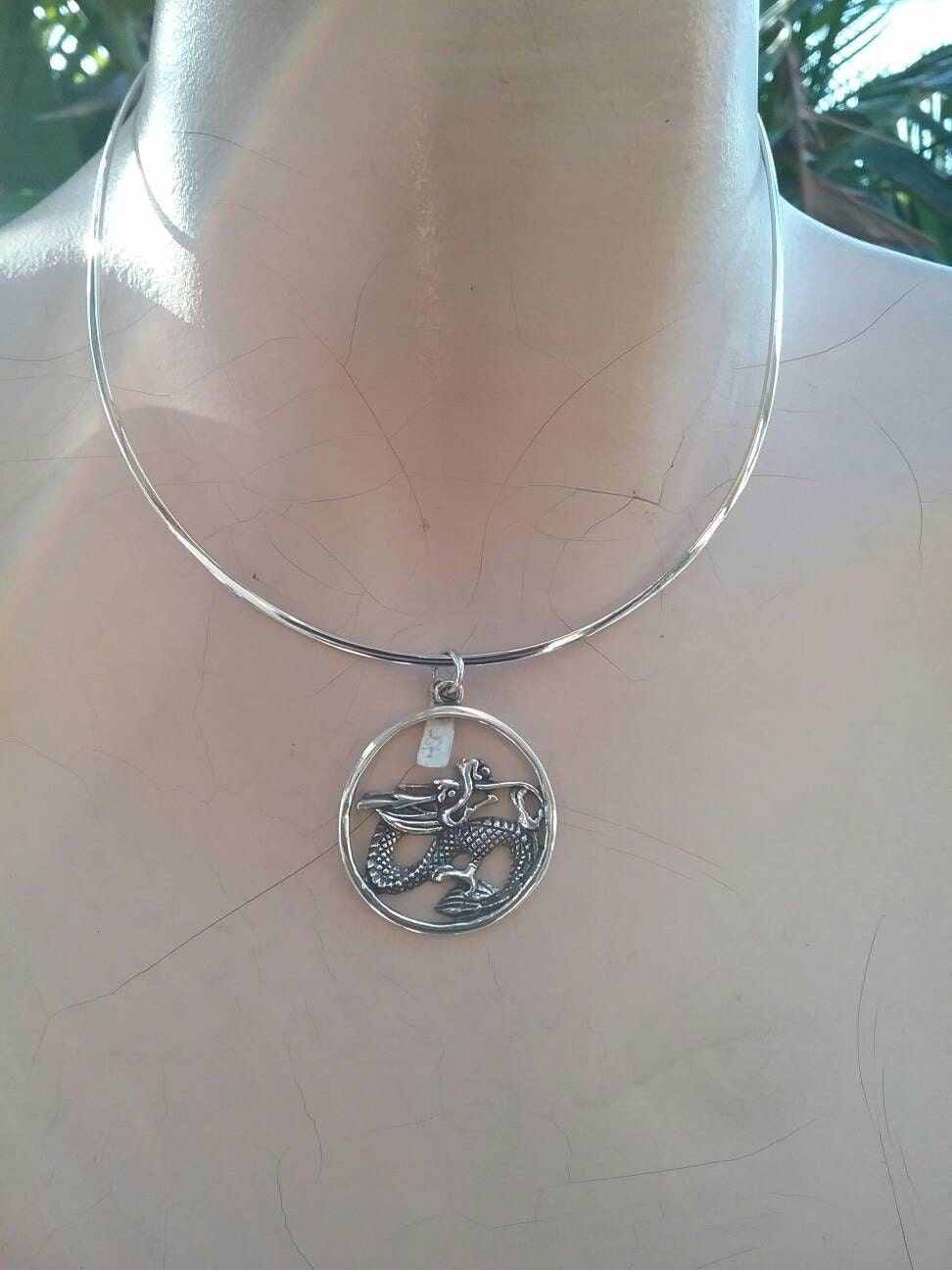 Dragon medallion,mythical, dragon pendant, sterling silver,new age