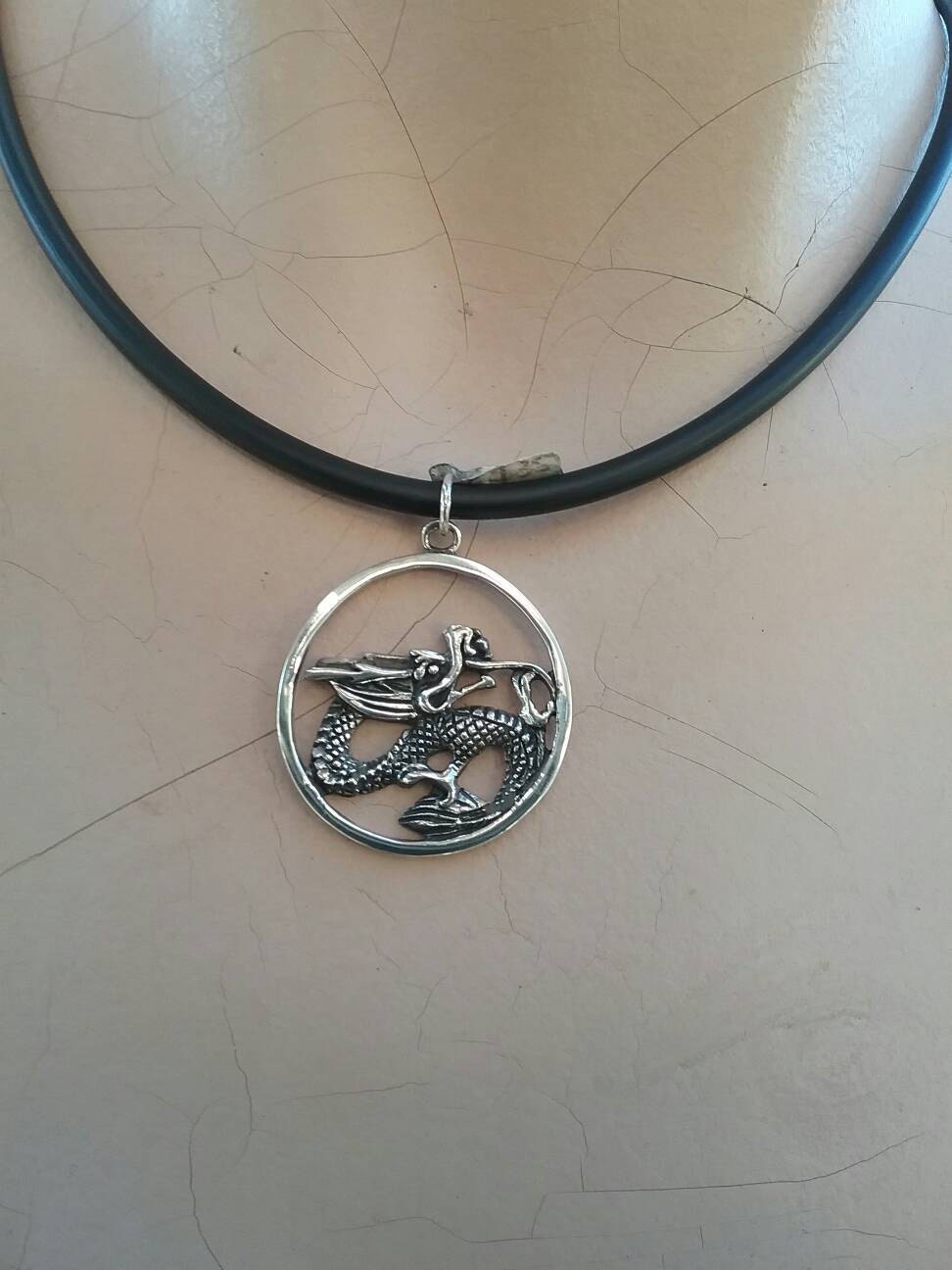 Dragon medallion,mythical, dragon pendant, sterling silver,new age