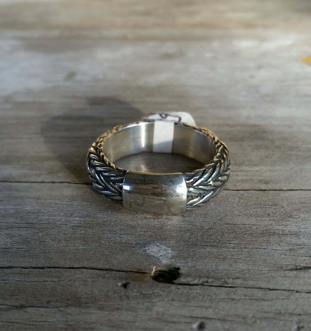 Thick silver ring,sterling silver,rounded band,rustic,steampunk,industrial Modern,chain,rope   signet, rustic wedding ring