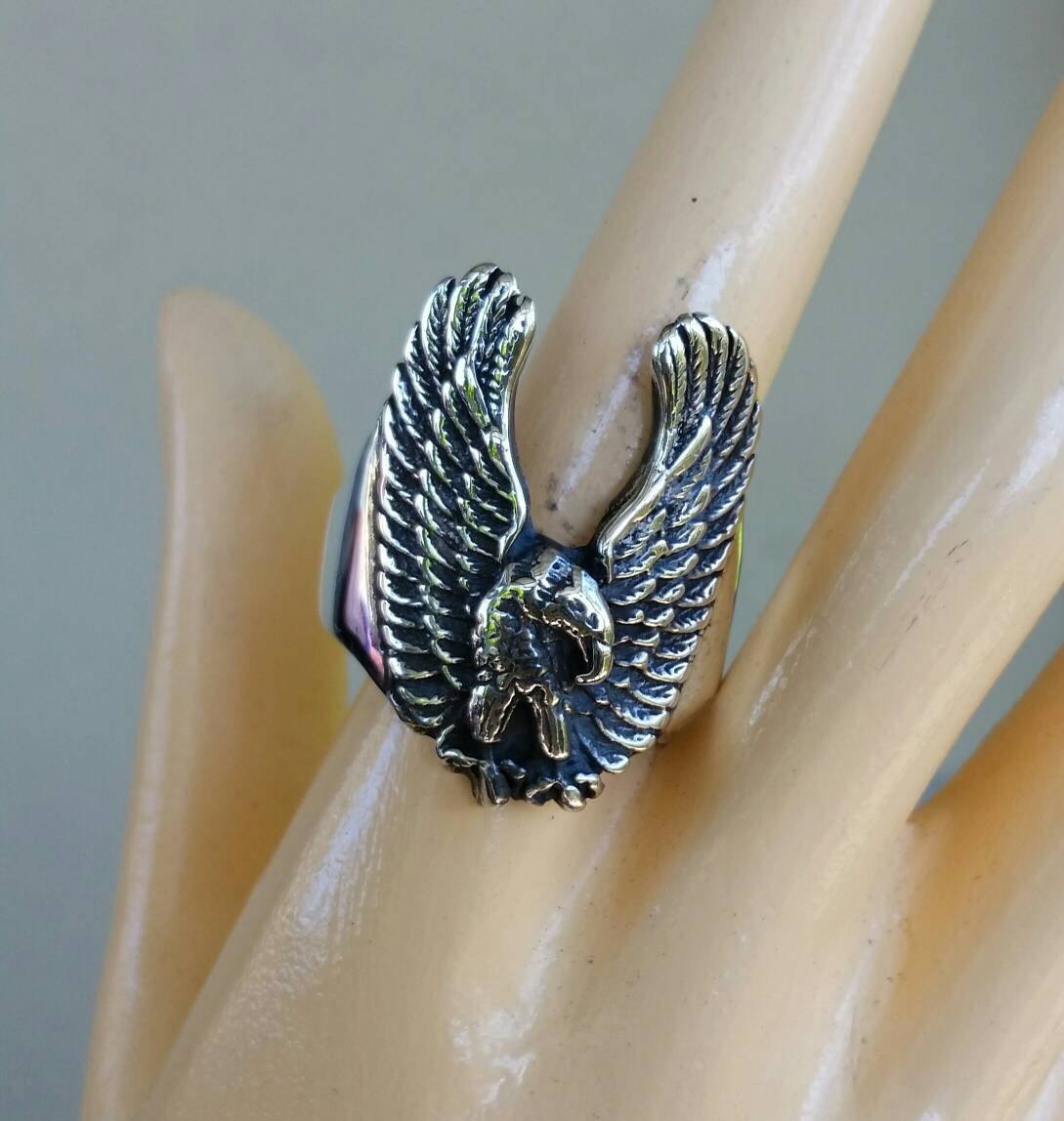 Large Eagle ring,spread eagle, bird ring,sterling silver, tribal, indian, cowboy, country and western,feather,chunky ring,biker