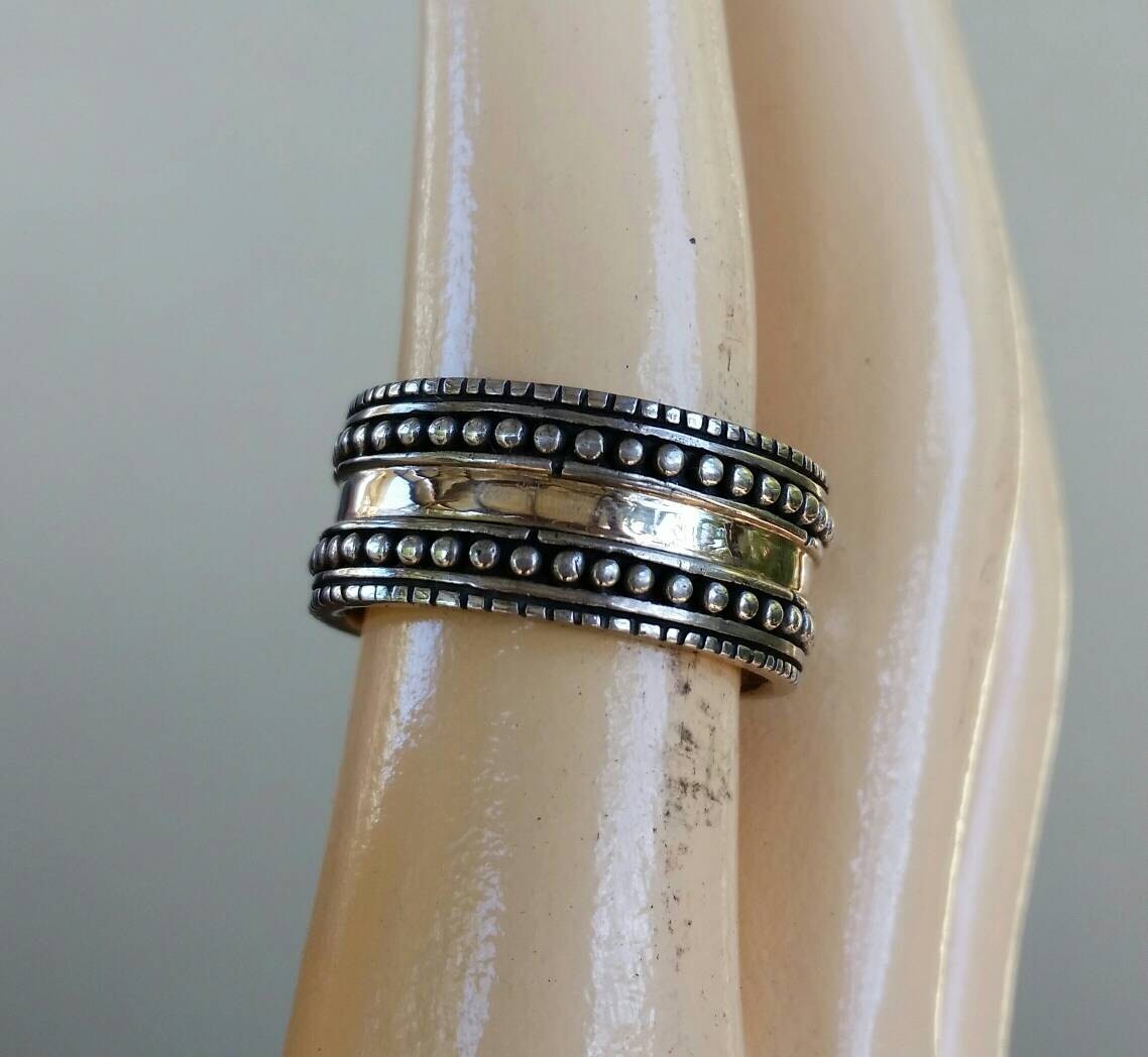 Two tone band,tribal,ball,wedding,dress ring,9ct gold, sterling silver,rustic,boho,gypsy,handmade,Celtic,Aztec,vintage,goddess,designer ring