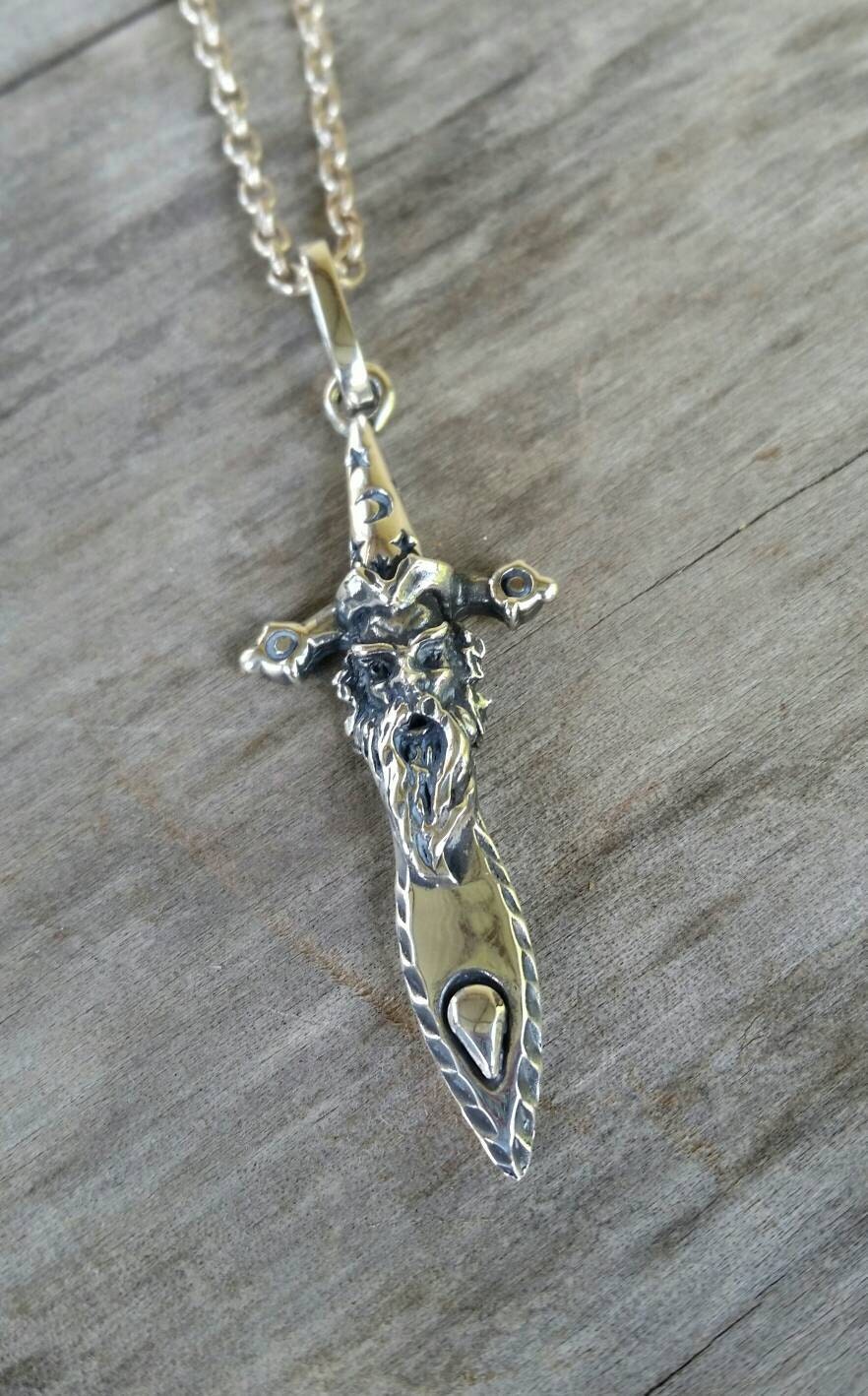 Wizard pendant,sterling silver,dagger,sword,magic,warrior pendant,potter,