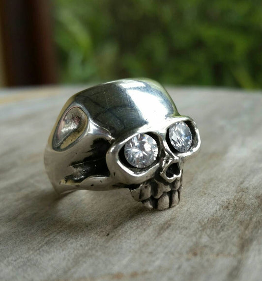 skull ring, sterling silver, cubic zirconia,steampunk, pirate, gothic, punk,grunge,hipster,handmade,boho,rockabilly,mens fashion,skeleton,