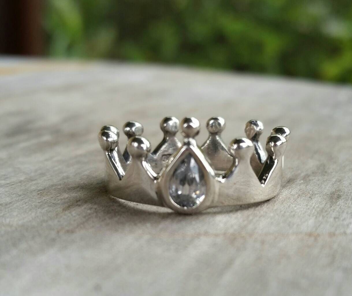 crown ring, bling, sterling silver,cz,cubic zirconia, rockabiily alternative hipster wedding steampunk gothic