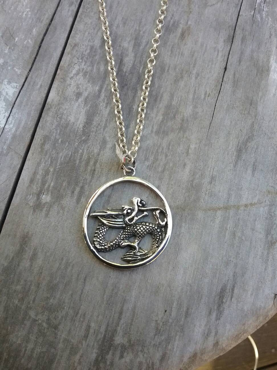 Dragon medallion,mythical, dragon pendant, sterling silver,new age