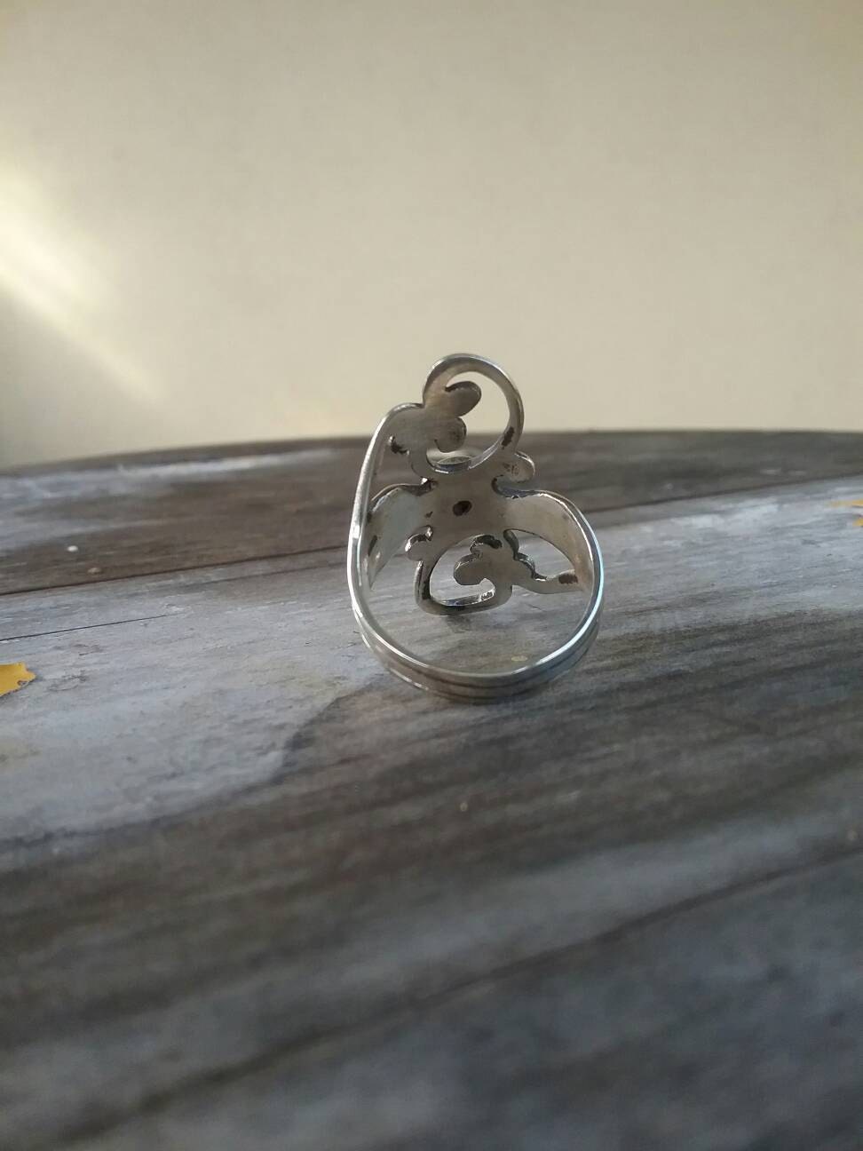 Long ring,scroll,sterling silver,boho,goddess,new age,vintage,gypsy,shabby chic,women's fashion,baroque,designer,steampunk,both,rockabilly