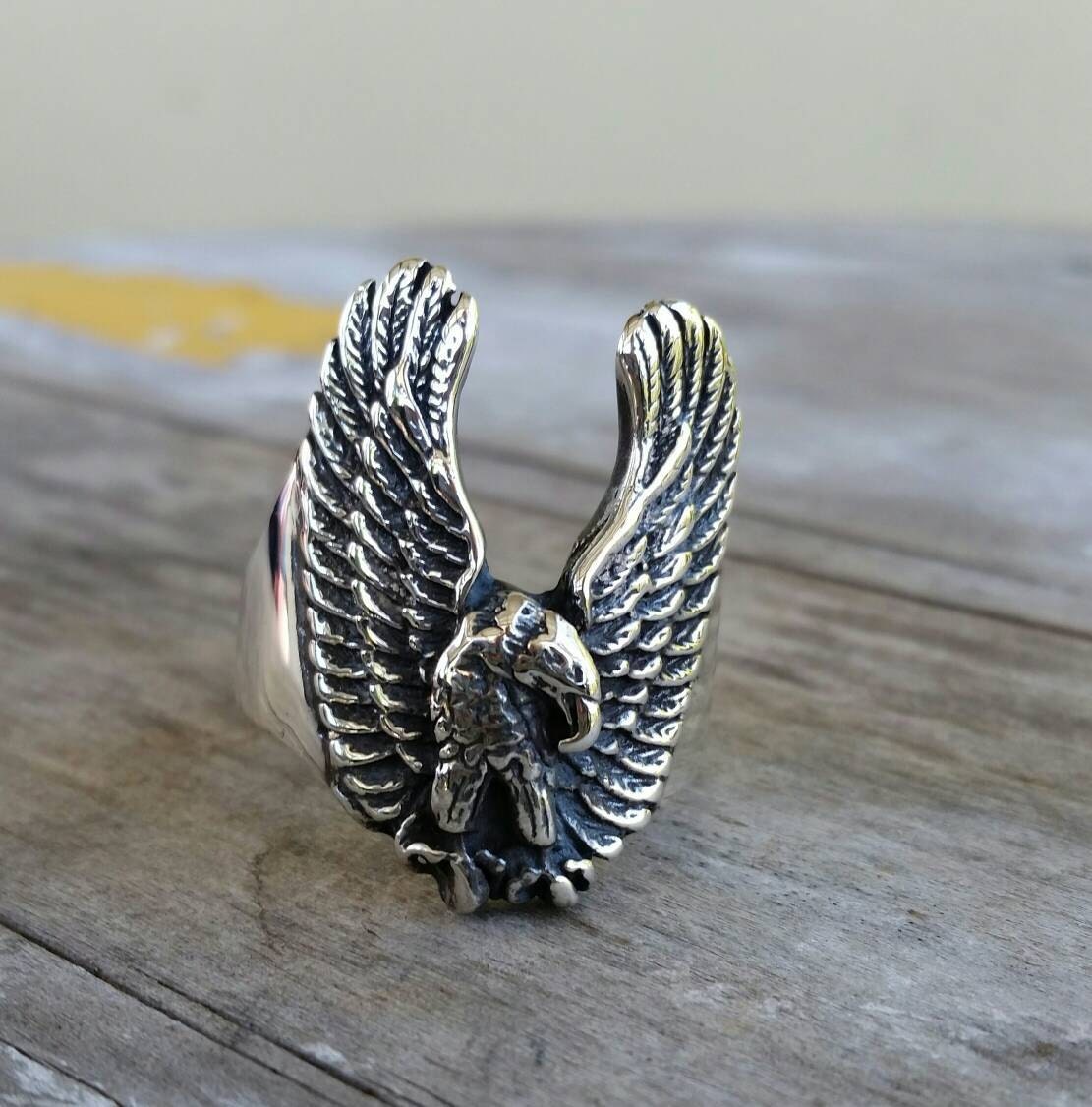 Large Eagle ring,spread eagle, bird ring,sterling silver, tribal, indian, cowboy, country and western,feather,chunky ring,biker