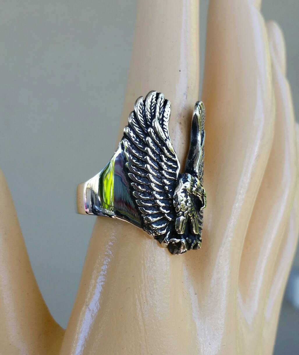 Large Eagle ring,spread eagle, bird ring,sterling silver, tribal, indian, cowboy, country and western,feather,chunky ring,biker