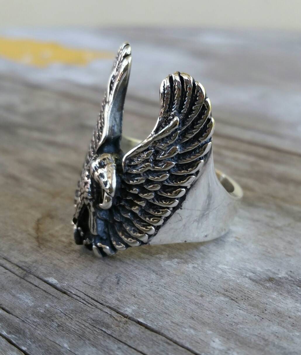 Large Eagle ring,spread eagle, bird ring,sterling silver, tribal, indian, cowboy, country and western,feather,chunky ring,biker