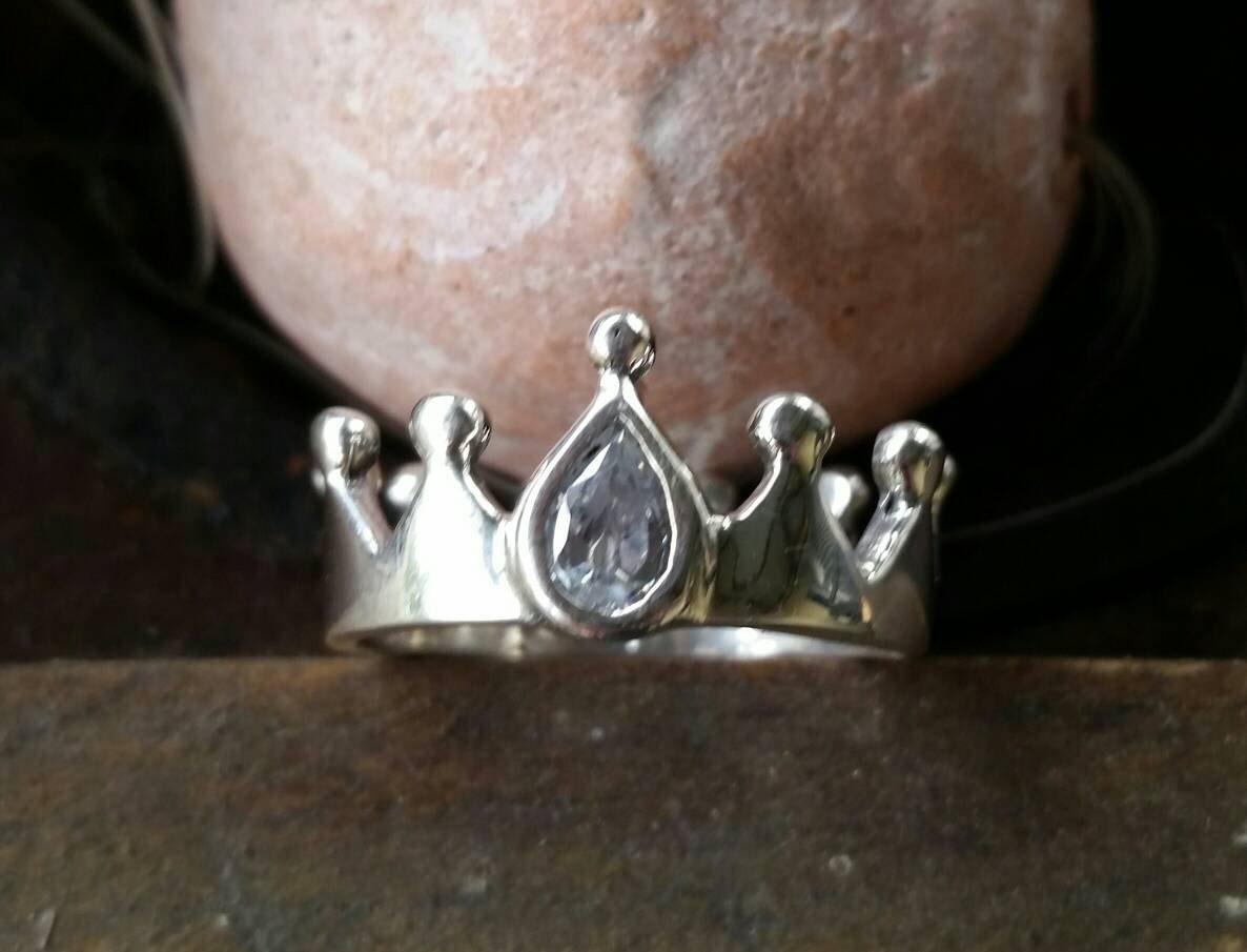 crown bling sterling silver ring rockabiily alternative hipster wedding steampunk gothic