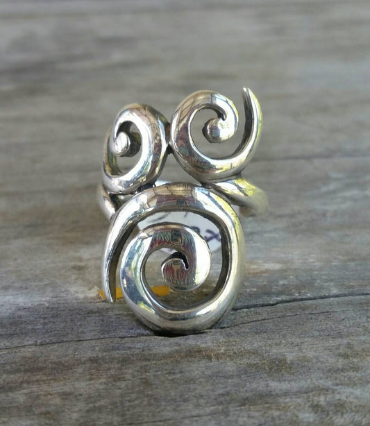 Swirl ring,scroll,sterling silver ring,boho,handmade,long ring,bespoke,steampunk, gothic,art nouveau,celtic, tribal,maori koru,large ring