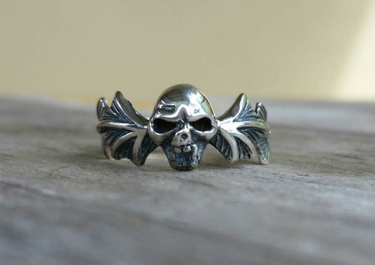 Vampire ring,bat skull ring,sterling silver,bat ring,small skull ring,steampunk gothic,punk,pinkie,