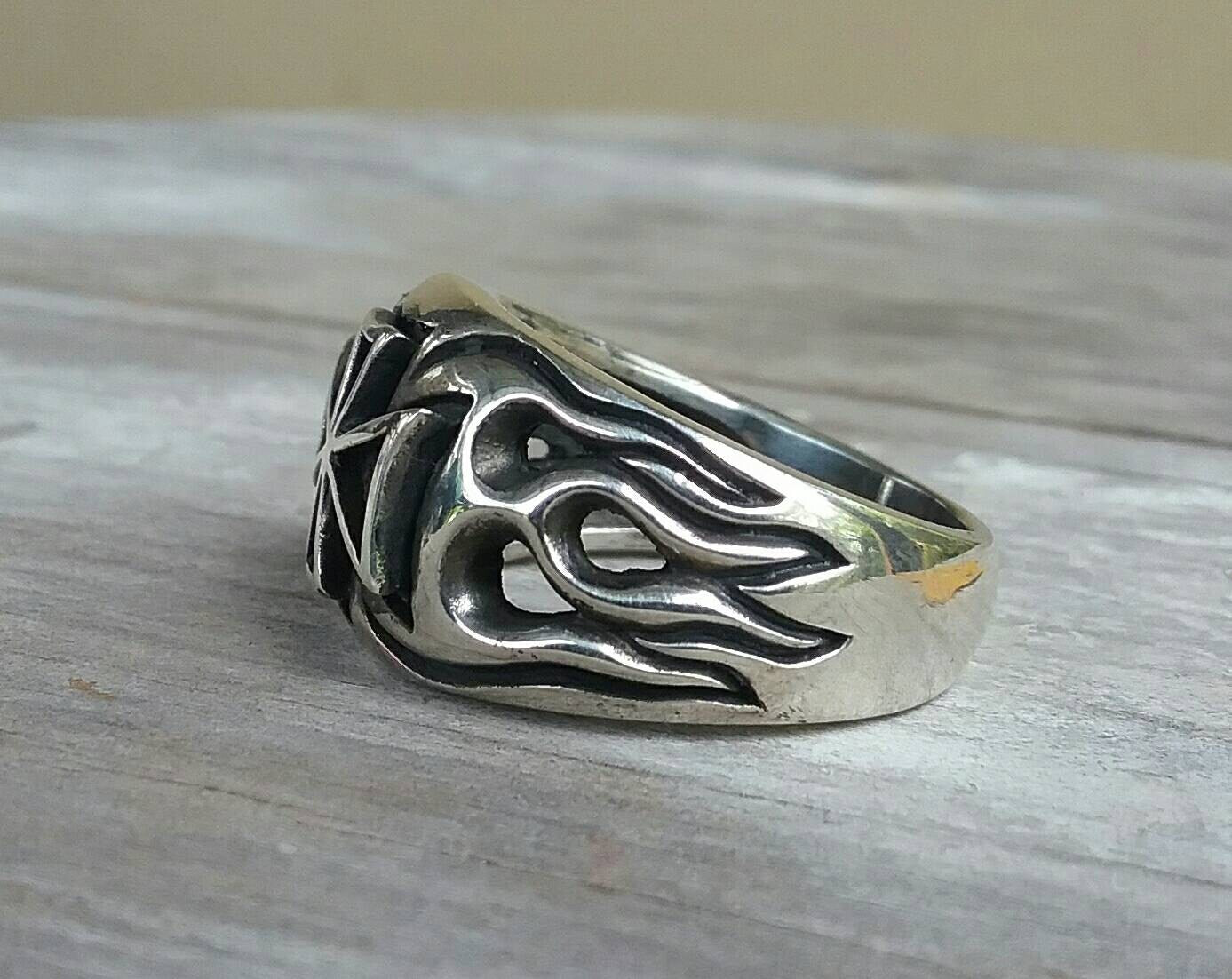 Flame cross ring, sterling silver,flame ring,steampunk,cross,gothic,punk,men's fashion,Celtic cross,chunky ring,knights templar