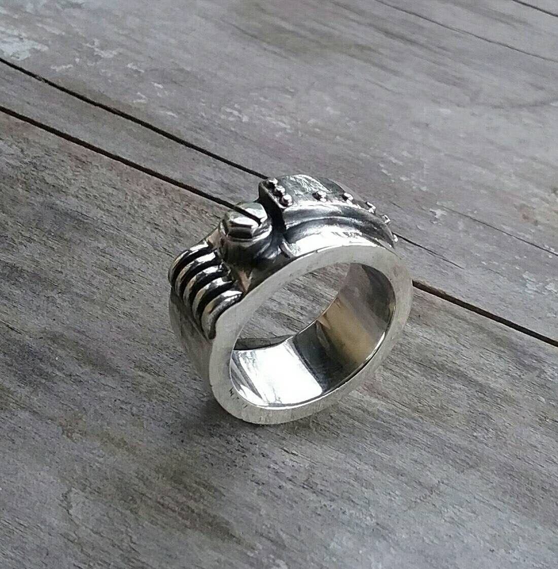 Rustic ring,heavy,solid, sterling silver,industrial,chunky,mechanic, hammered, nugget,men's fashion,steampunk,handmade,rockabilly,hipster