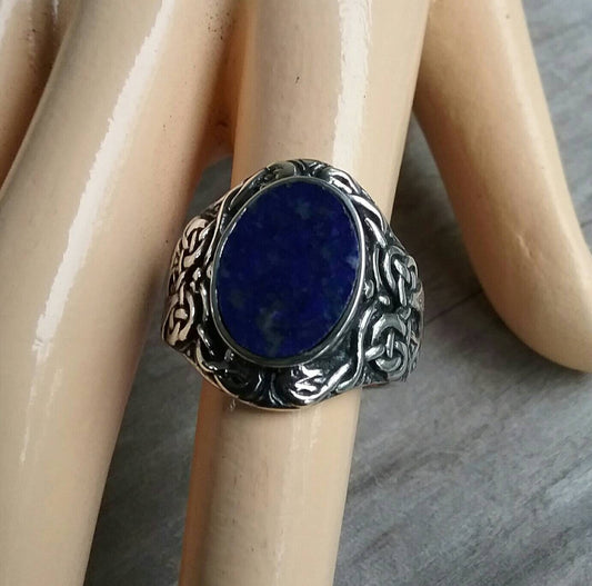 Lapis Lazuri,celtic ring, medievil,tribal, sterling silver,scroll,wedding, mens stone ring,handmade,boho shic,hipster,vintage,mens fashion,