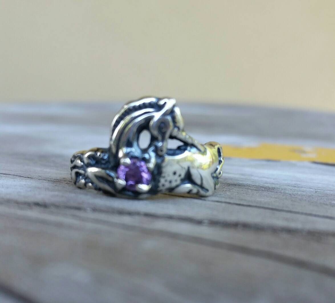 Fairy riding a Unicorn,sterling silver,fairy pendant,mythical horse,fantasy, purple stone ring,new age,boho hippy,horse,magic,