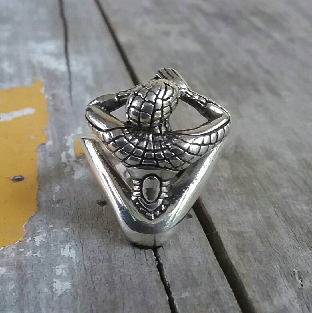 Spiderman ring,solid sterling, silver,superheroes,comic hero, vintage,pinkie ring,