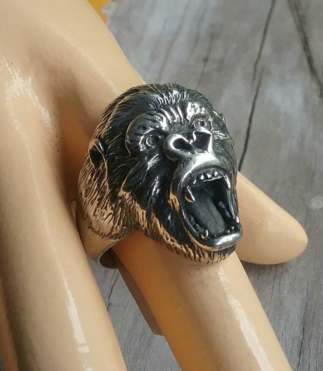 Large gorilla ring, ape ring,sterling silver,chunky ring, king kong,monkey,orangatang,