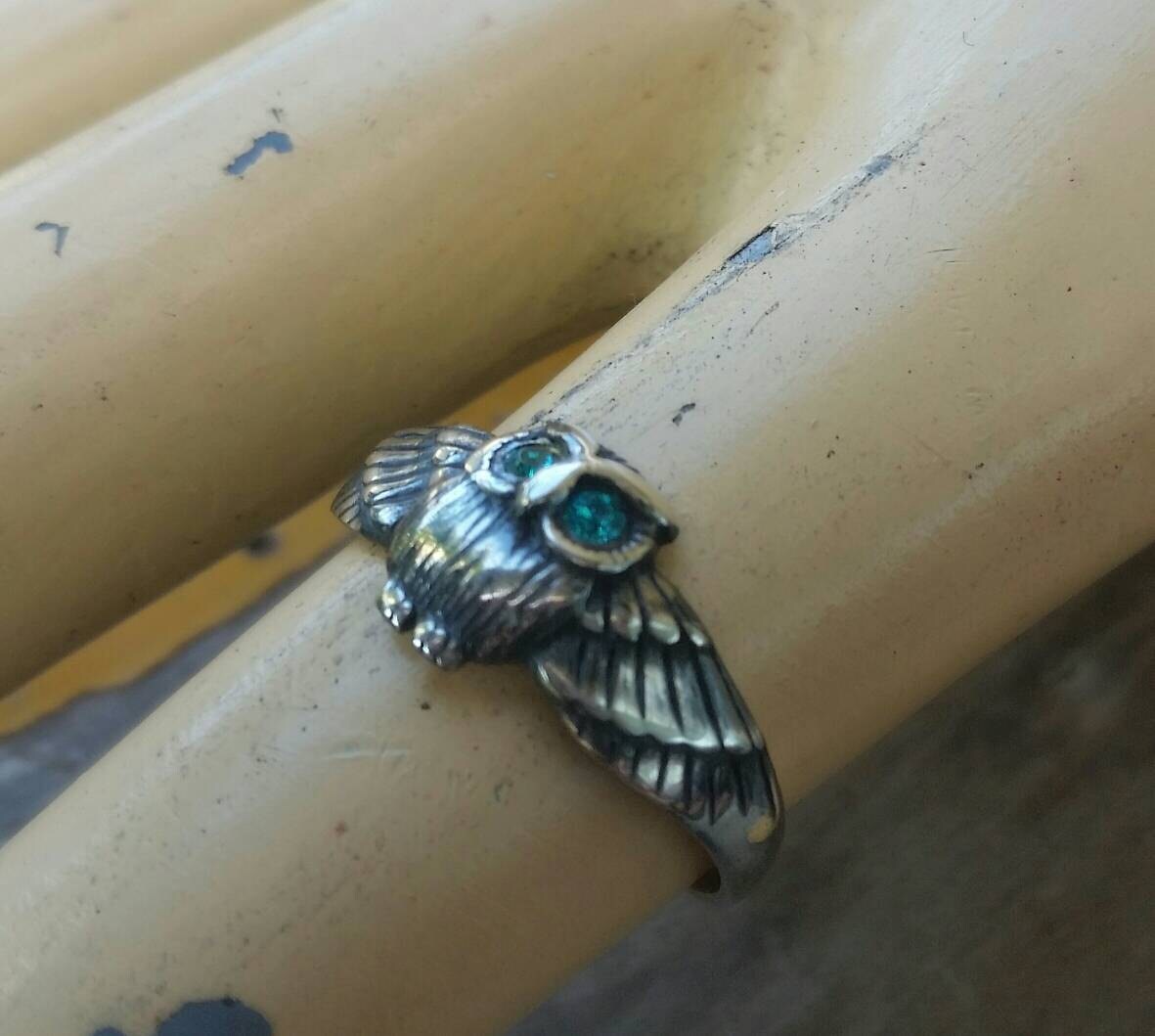 PINKIE ring,owl ring,sterling silver,bird,Swarovski crystal,boho,gypsy,woodland,goddess,women's fashion,