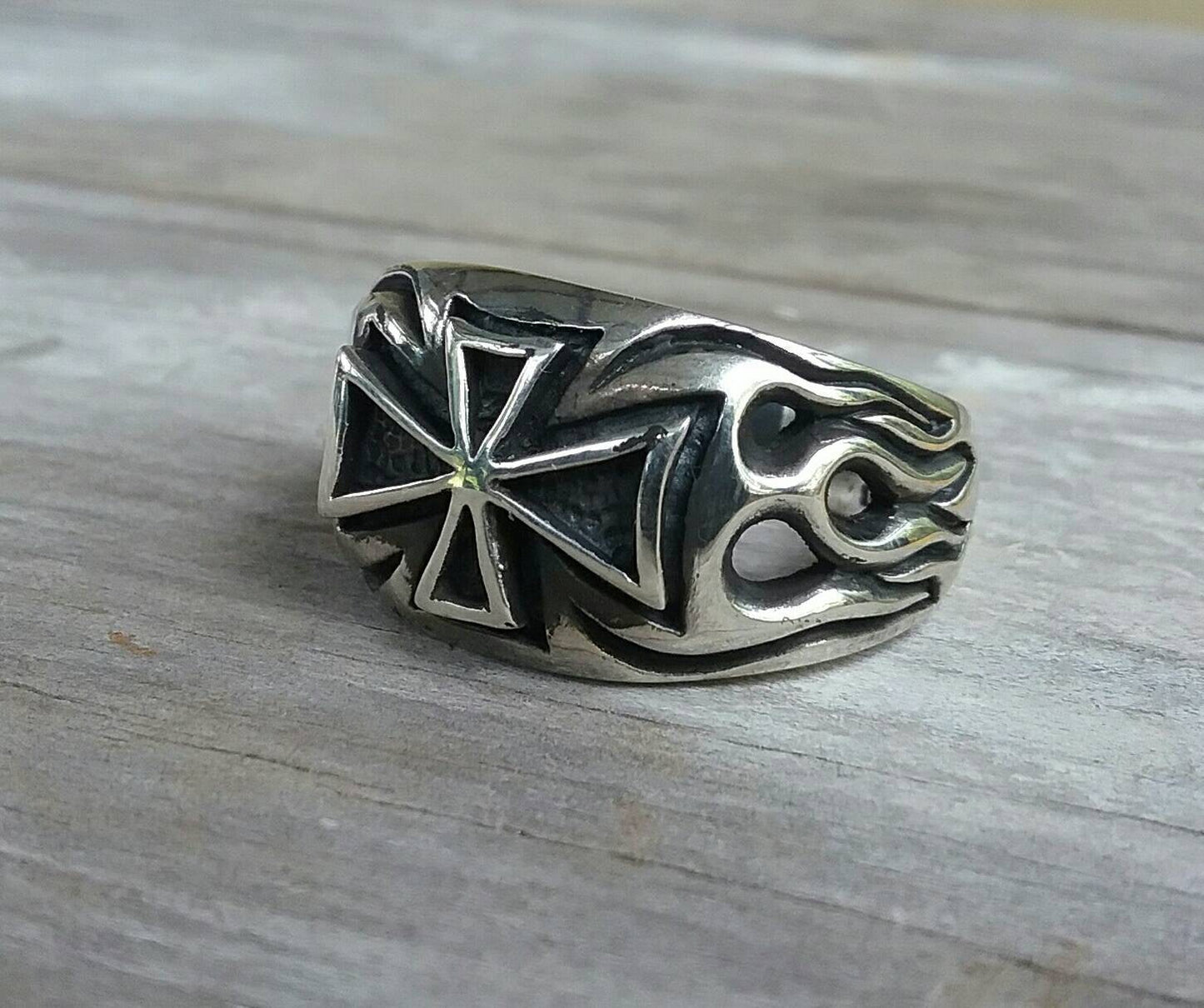 Flame cross ring, sterling silver,flame ring,steampunk,cross,gothic,punk,men's fashion,Celtic cross,chunky ring,knights templar