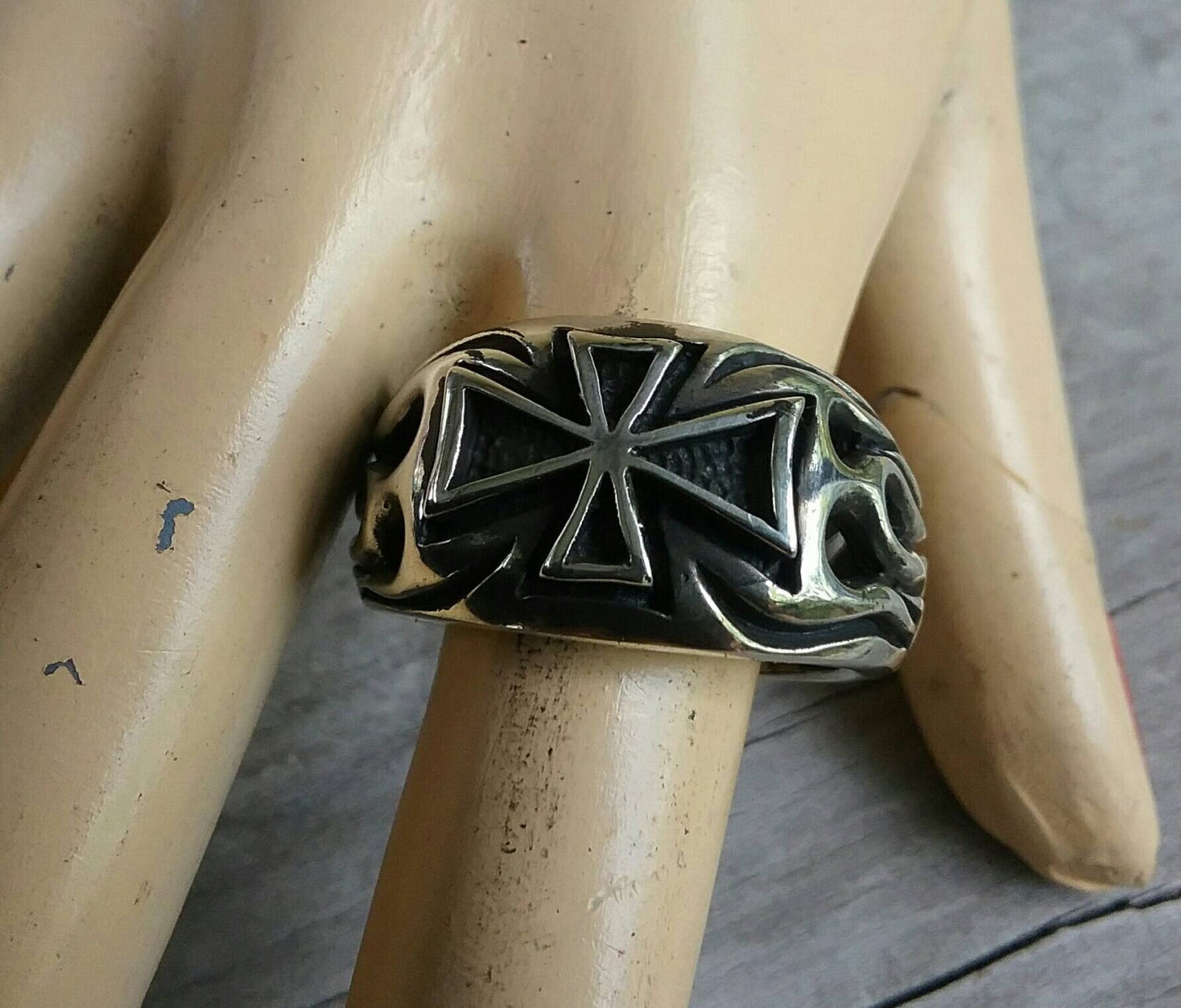 Flame cross ring, sterling silver,flame ring,steampunk,cross,gothic,punk,men's fashion,Celtic cross,chunky ring,knights templar