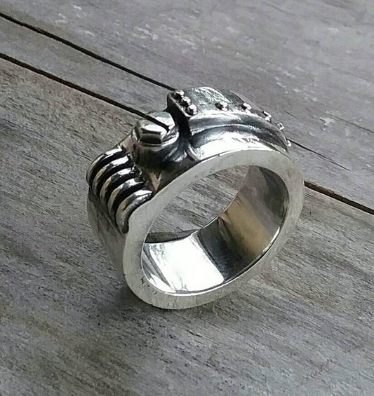 Rustic ring,heavy,solid, sterling silver,industrial,chunky,mechanic, hammered, nugget,men's fashion,steampunk,handmade,rockabilly,hipster