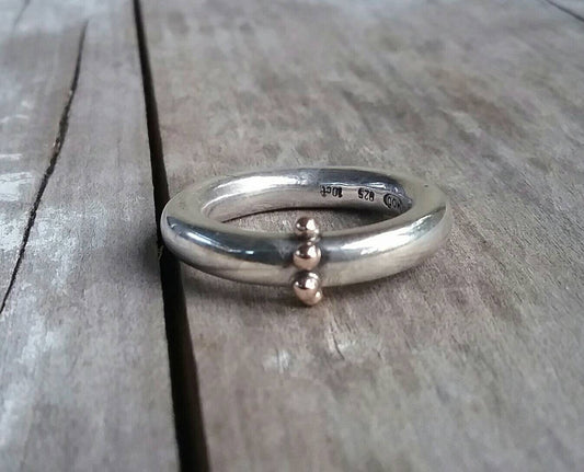 Gold and silver,two tone ring.thick round  sterling silver ring, with 10k gold balls, unisex ring, wedding ring,chunky band