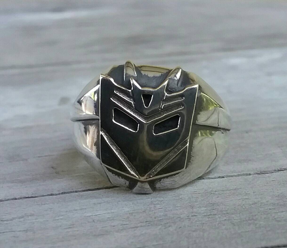 Robot ring,two tone ring,solid sterling silver ring,9k gold top,handmade, decepticon,syfy,superhero,alien