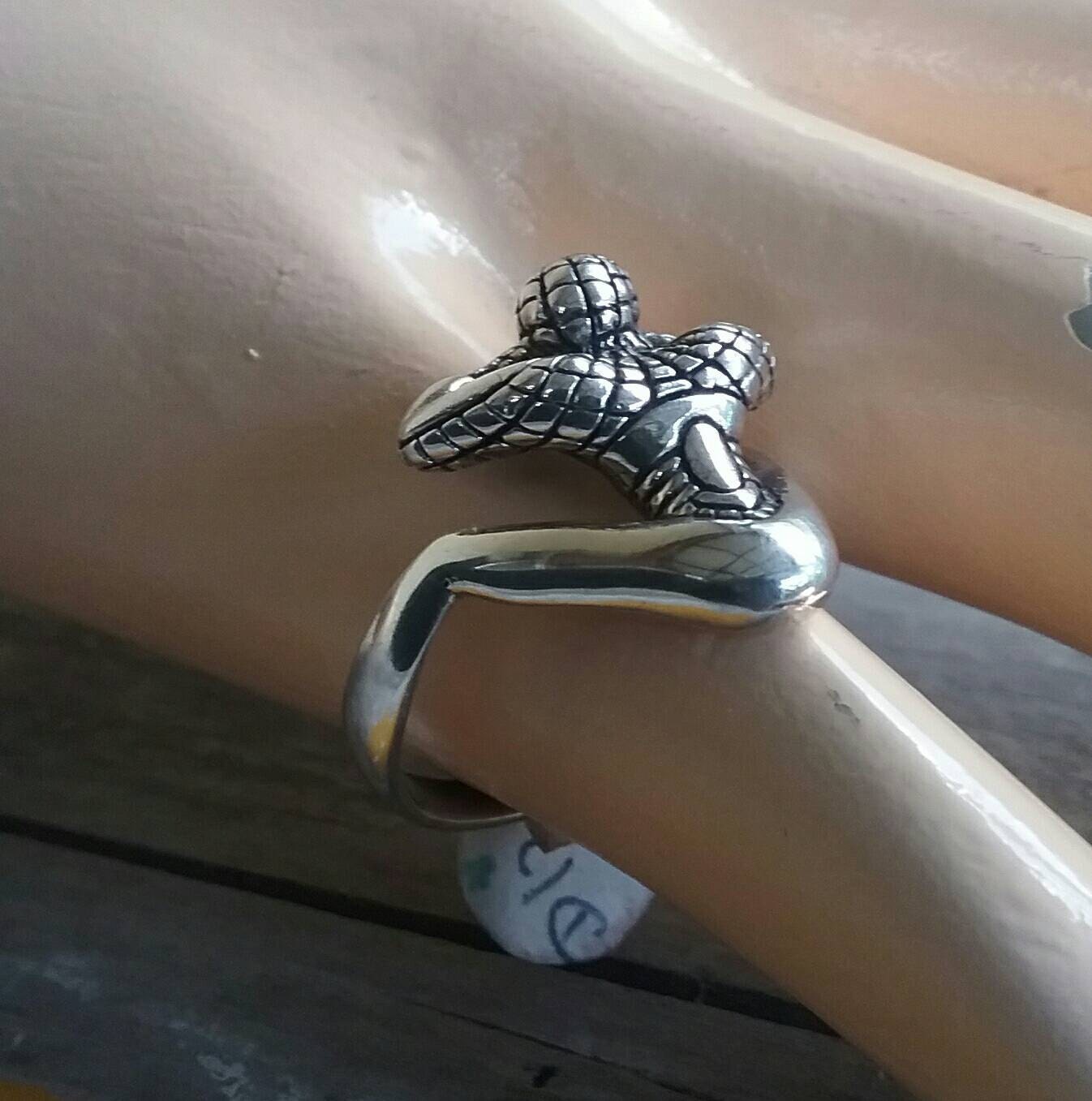 Spiderman ring,solid sterling, silver,superheroes,comic hero, vintage,pinkie ring,