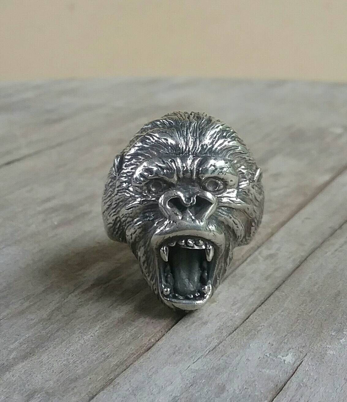 Large gorilla ring, ape ring,sterling silver,chunky ring, king kong,monkey,orangatang,