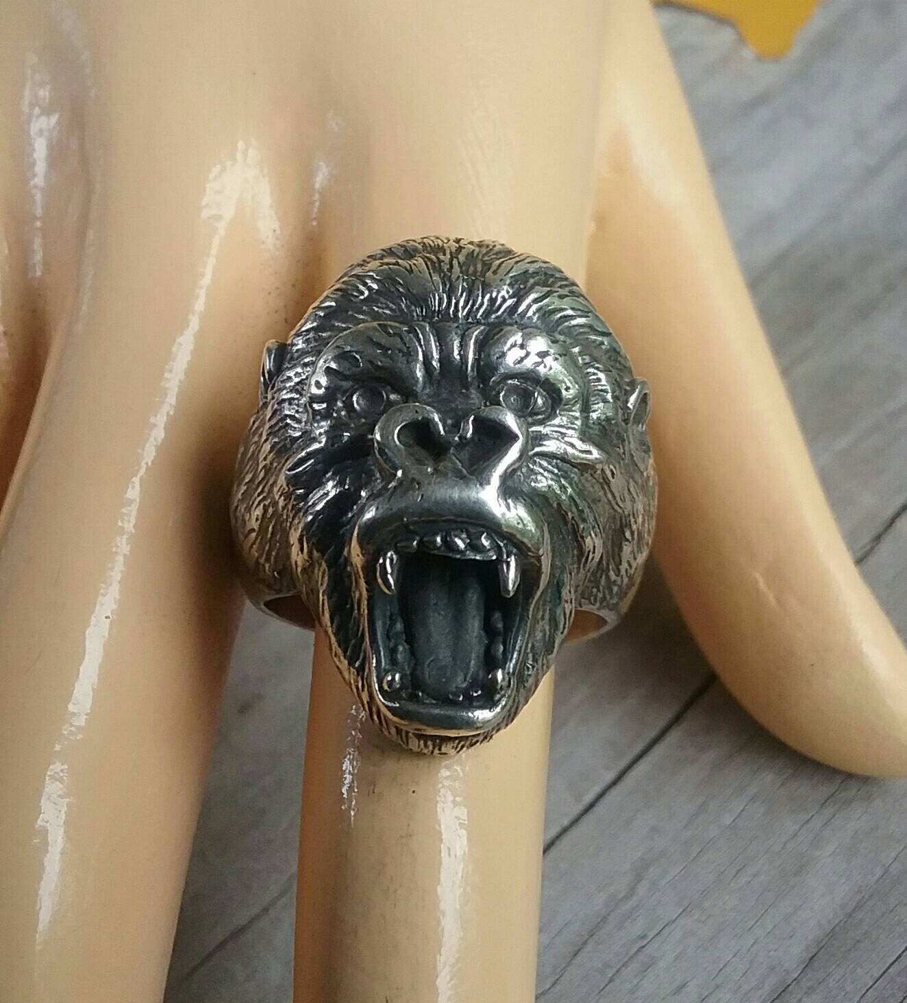 Large gorilla ring, ape ring,sterling silver,chunky ring, king kong,monkey,orangatang,