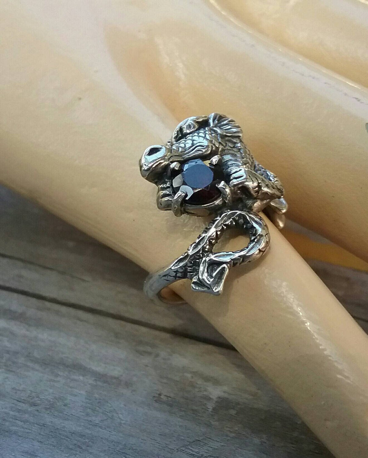 Dragon ring,garnet ring,fantasy, mythical,sterling silver,ladies fashion,grunge,steampunk, gothic,punk ring,boho,gypsy,new age