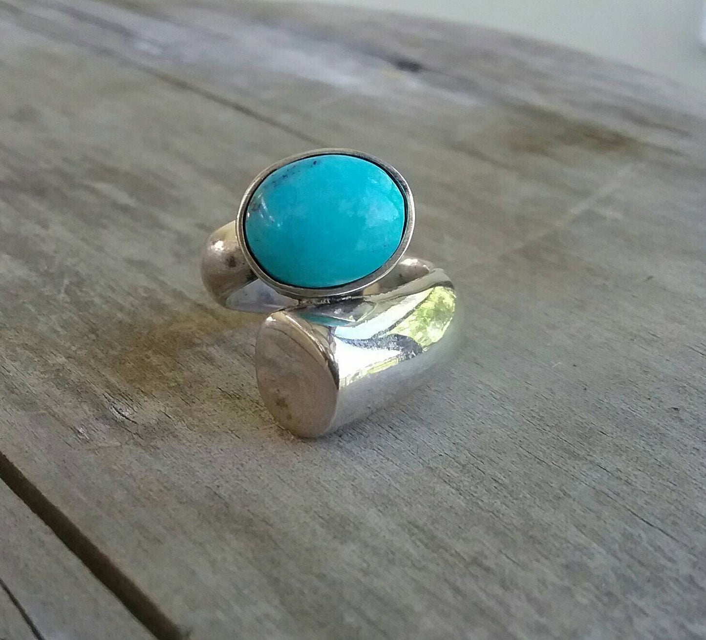 Turquoise chunky ring.sterling silver boho chic