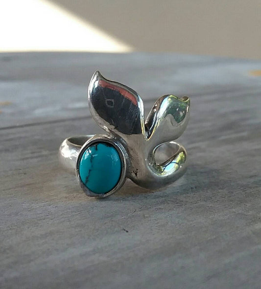 Turquoise ring,Whale tale,sterling silver,chunky ring, marine, dolphin,surf,whale ring,handmade,gypsy,boho shic,hipster,nature,ocean jewelry