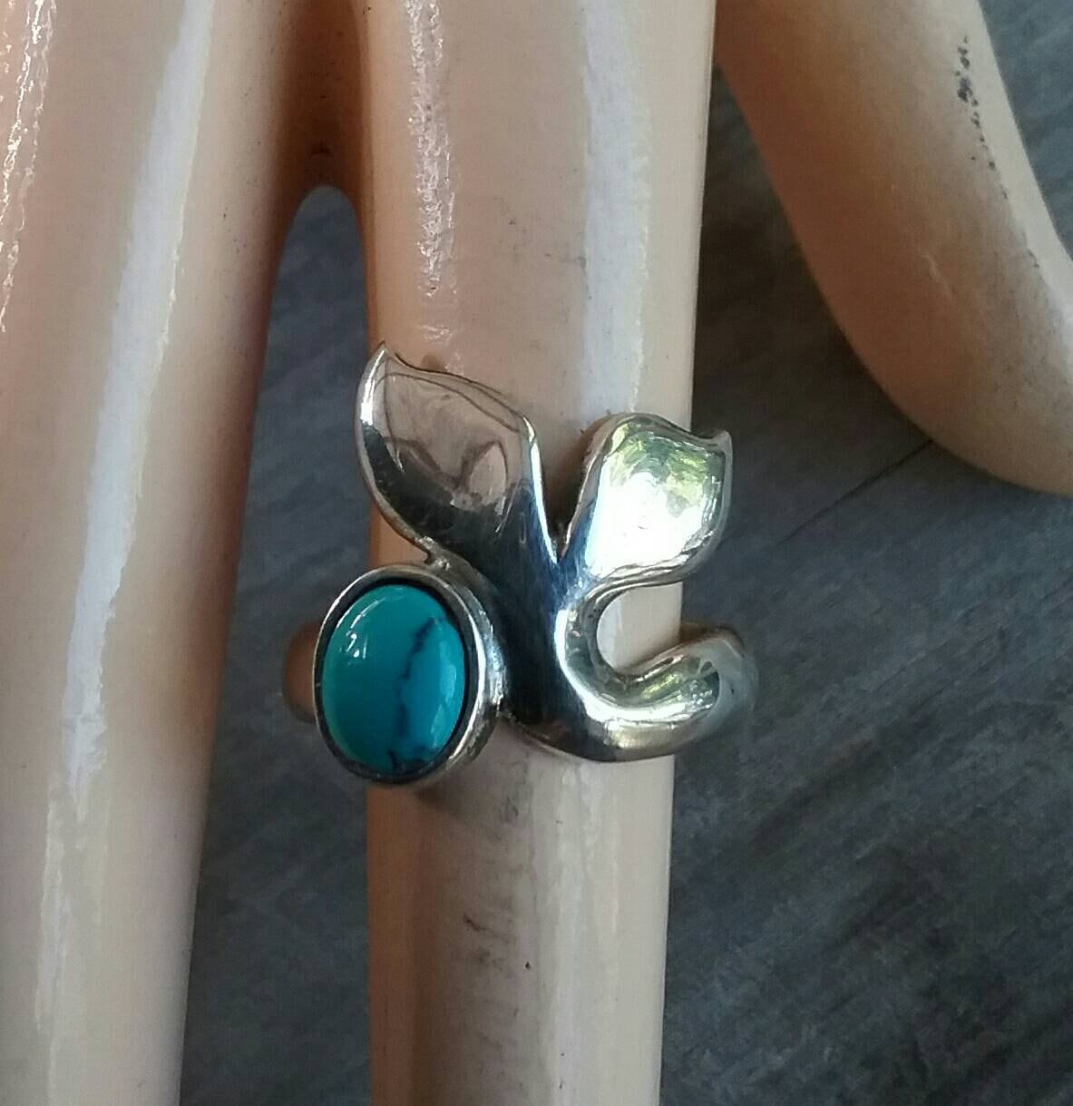 Turquoise ring,Whale tale,sterling silver,chunky ring, marine, dolphin,surf,whale ring,handmade,gypsy,boho shic,hipster,nature,ocean jewelry