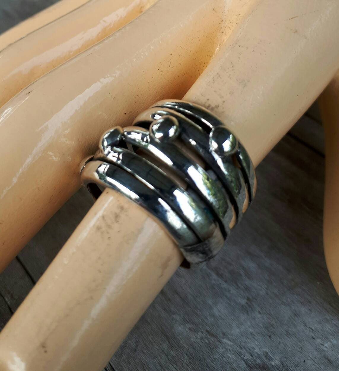 wide 5 band ball ring sterling silver unisex ring wedding ring