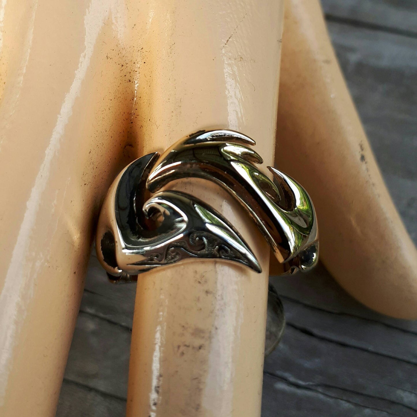 Tribal ring,two tone,9ct/9k Gold, sterling silver,steampunk,mens wedding ring,handmade,boho,hipster,claw ring,Geiger,viking,