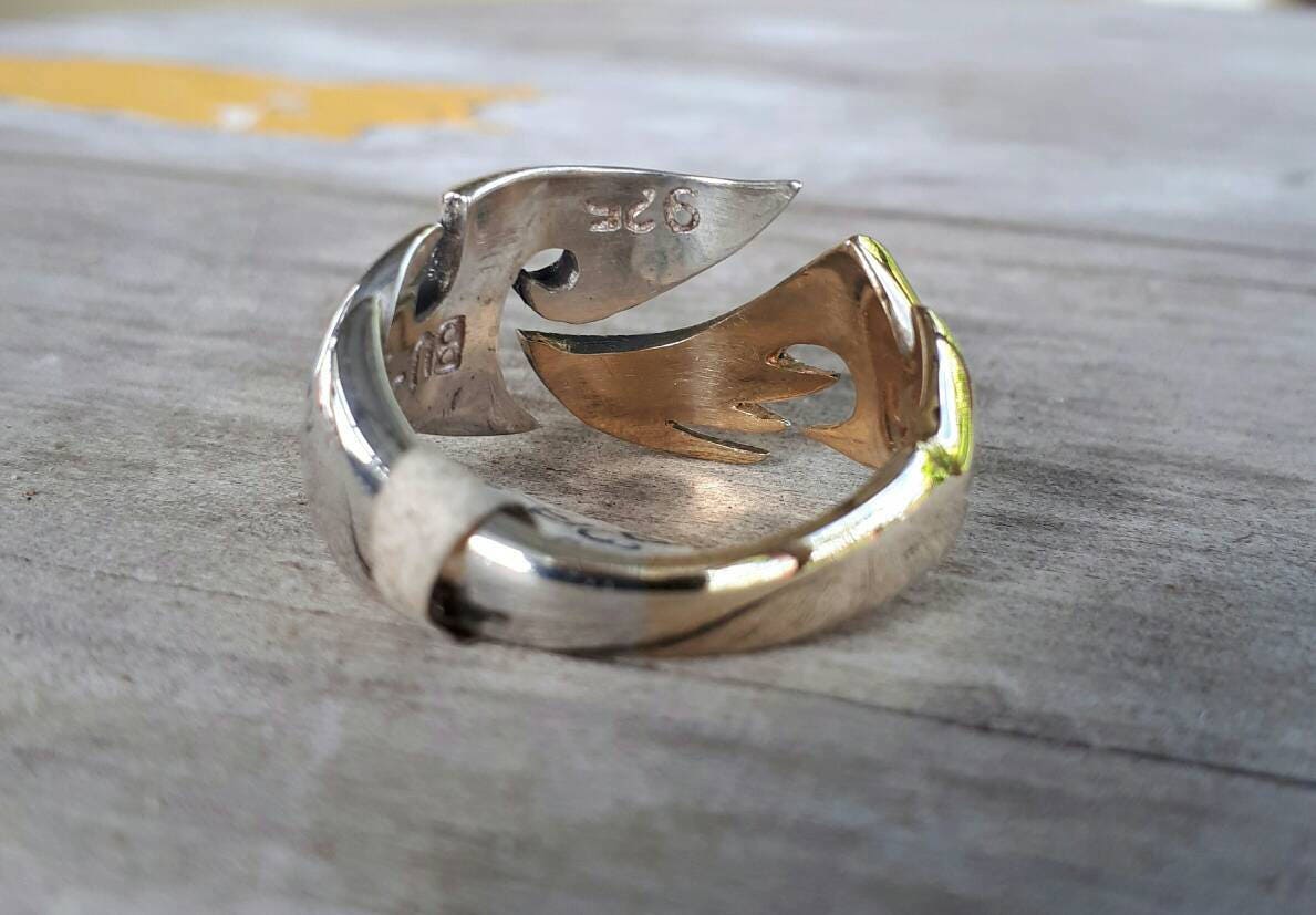 Tribal ring,two tone,9ct/9k Gold, sterling silver,steampunk,mens wedding ring,handmade,boho,hipster,claw ring,Geiger,viking,