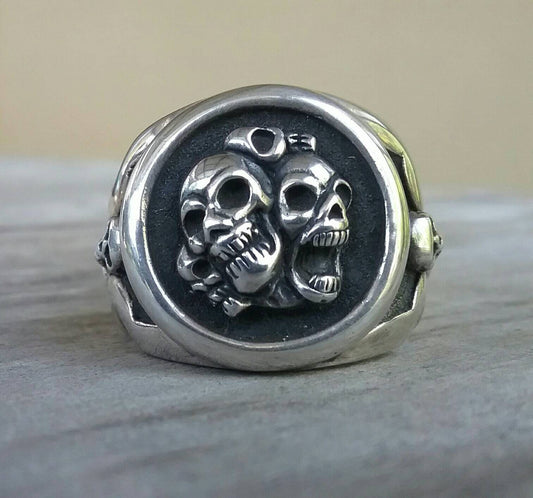 skull signet ring ,sterling silver,steampunk, gothic, punk,multi skull,pirate,hipster,handmade,grunge,mens fashion,chunky ring,reaper,biker