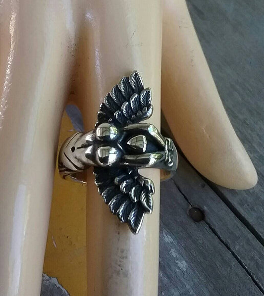 Goddess,naked lady,winged angel ring,sterling silver,eagle,feather,fairy,boho,gypsy,long ring,arc angel,handmade,bondage ring,angel ring