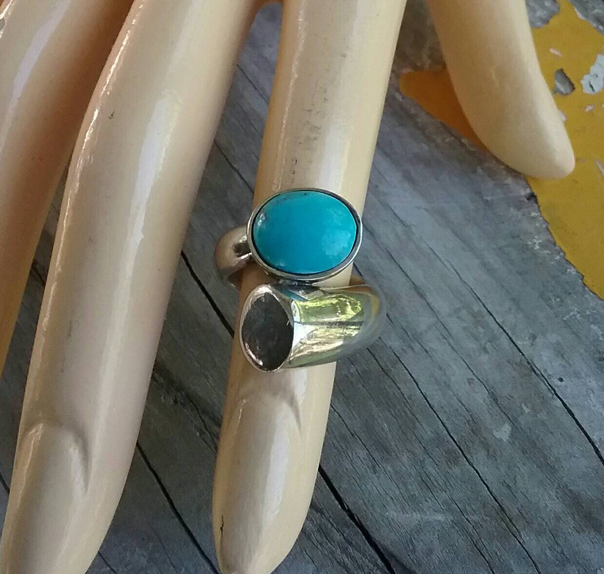 Turquoise chunky ring.sterling silver boho chic