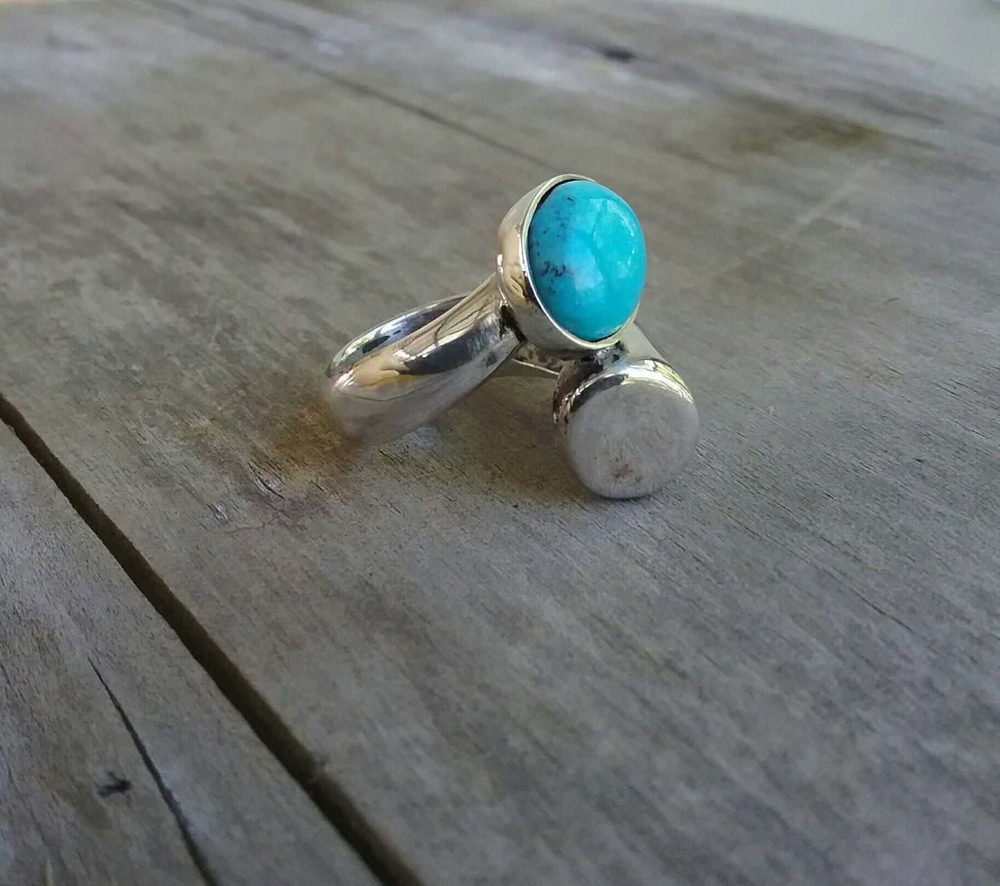 Turquoise chunky ring.sterling silver boho chic