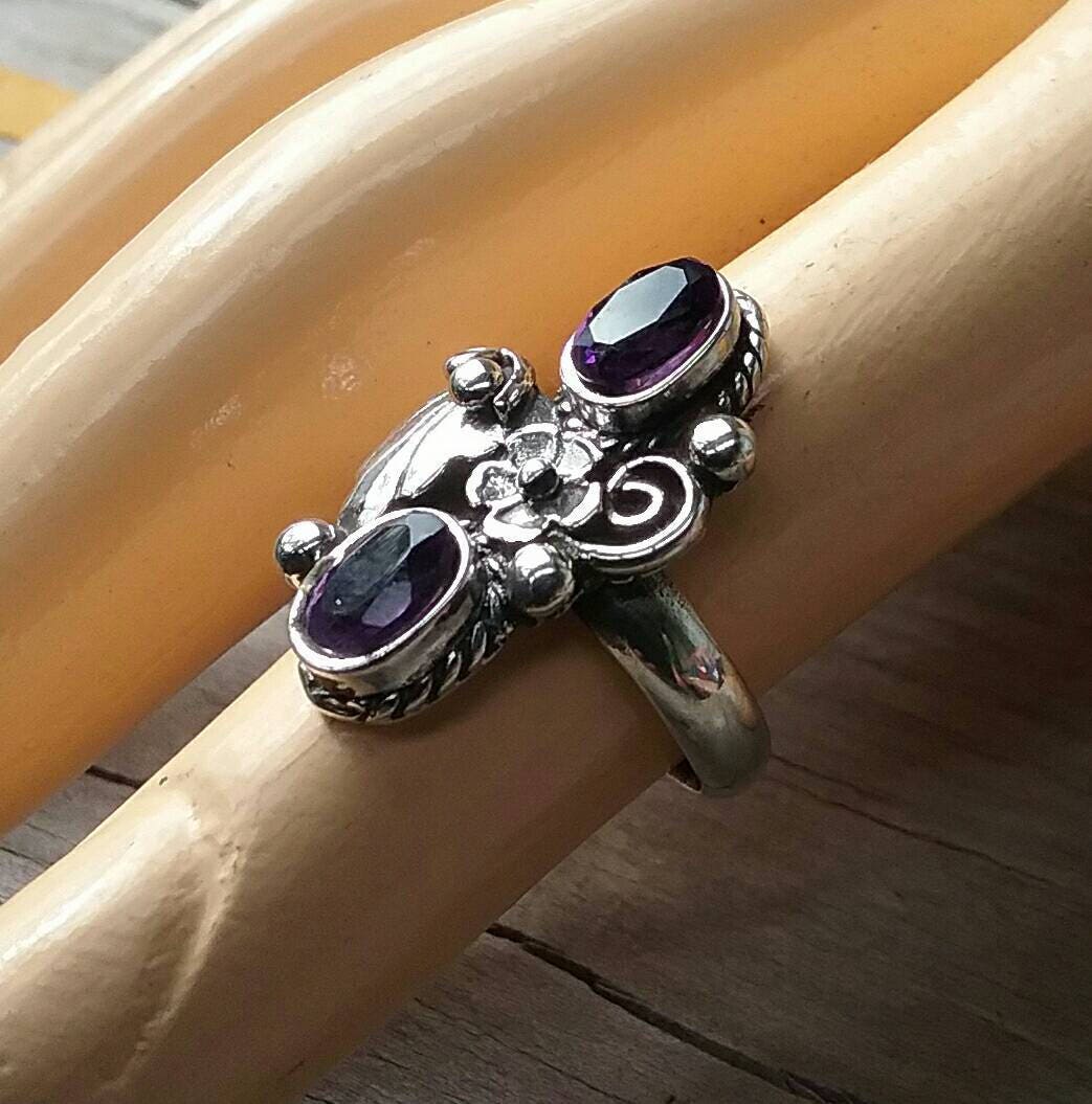 Garnet,flower ring,rose, sterling silver, steampunk,gothic,art nouveau,victorian, rockabilly,boho,gypsy,hand made,antique,long ring,wedding