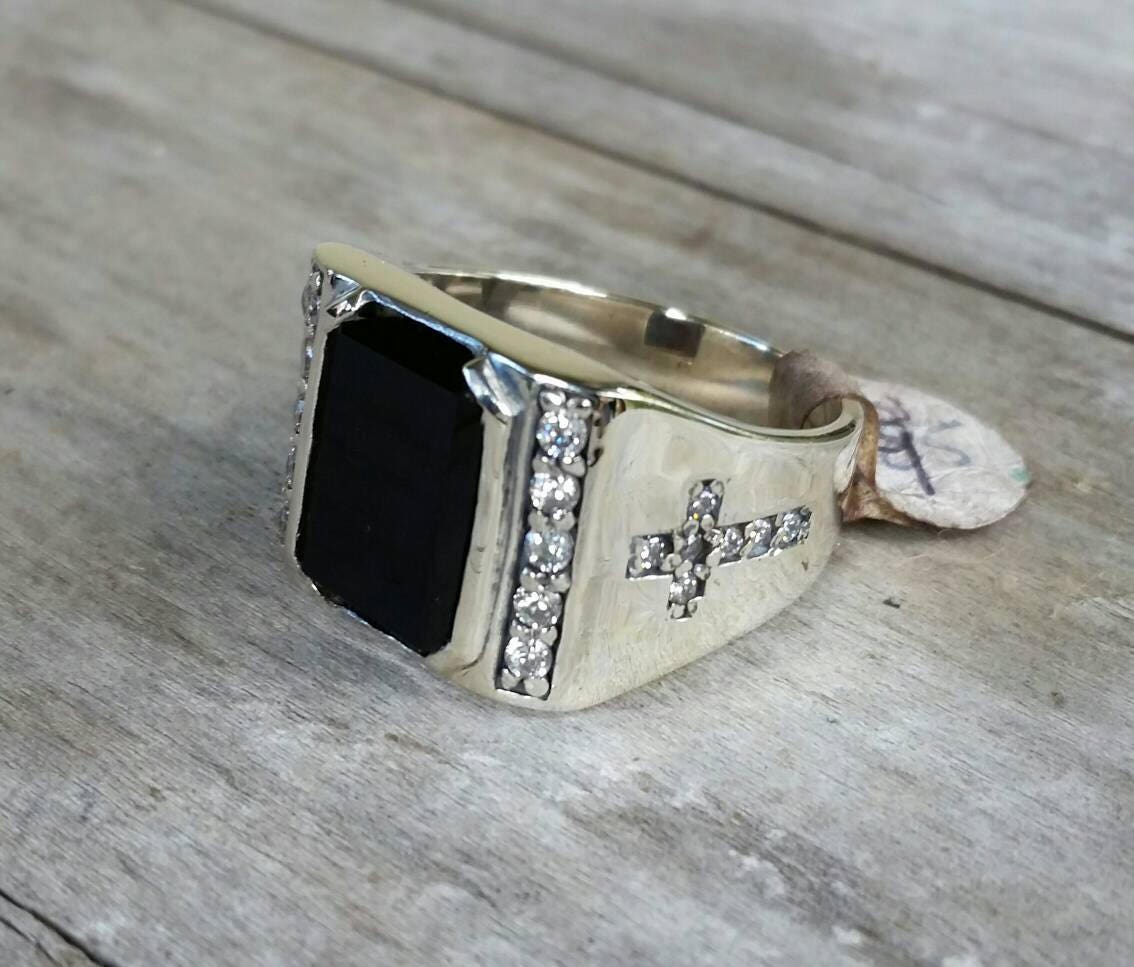 Onyx ring,cross ring,signet ring,sterling silver ring,wedding,dress ring, cubic,cz ring,steampunk, bling,Christian,god,religious,goth,grunge