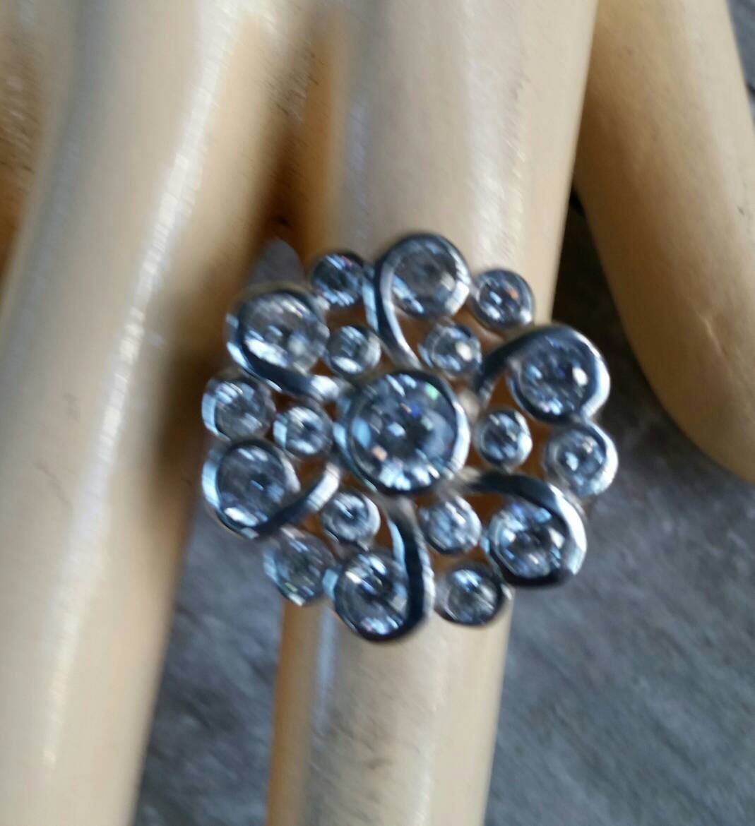 Chunky ring,cz,sterling silver ring,cubic cluster,White flower,large flower ring multi stone,new age,ladies fashion,boho,cubic zircon ring